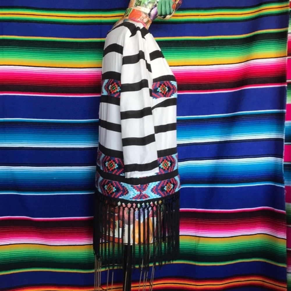 Anthro Floreat Fringed Latitudes Stripe Top Aztec - Picture 7 of 8